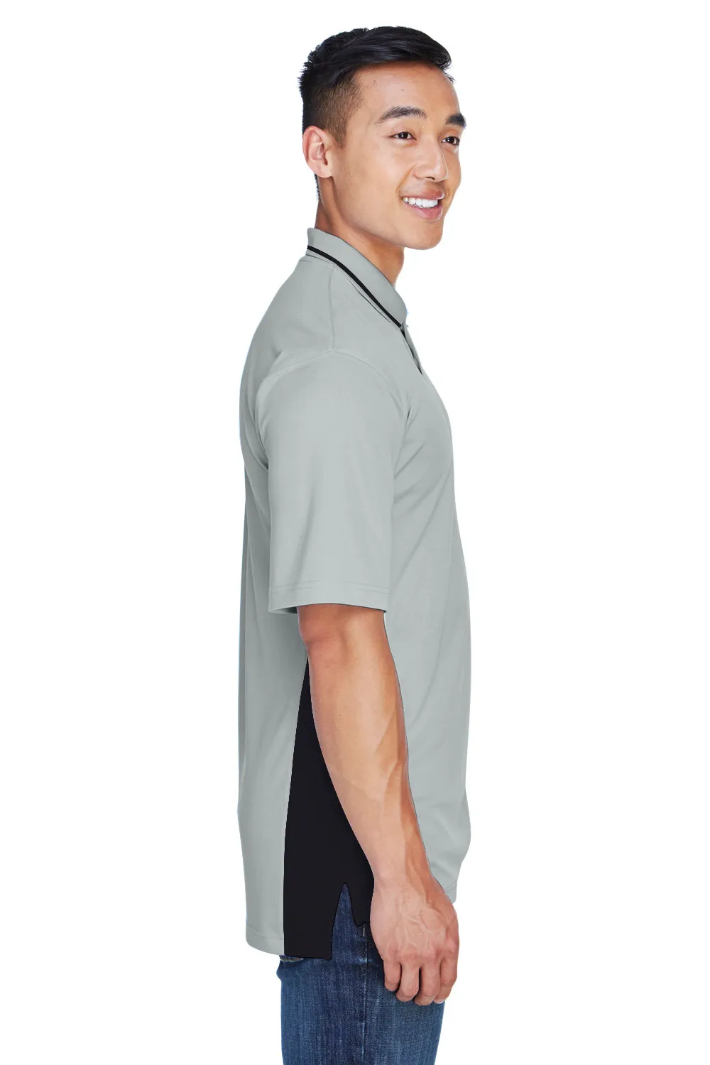 UltraClub Mens Cool & Dry Moisture Wicking Short Sleeve Polo Shirt - Grey/Black