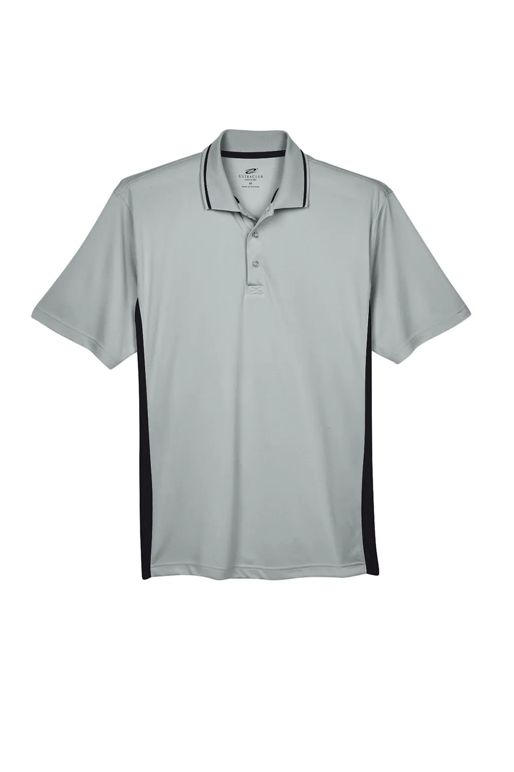 UltraClub Mens Cool & Dry Moisture Wicking Short Sleeve Polo Shirt - Grey/Black