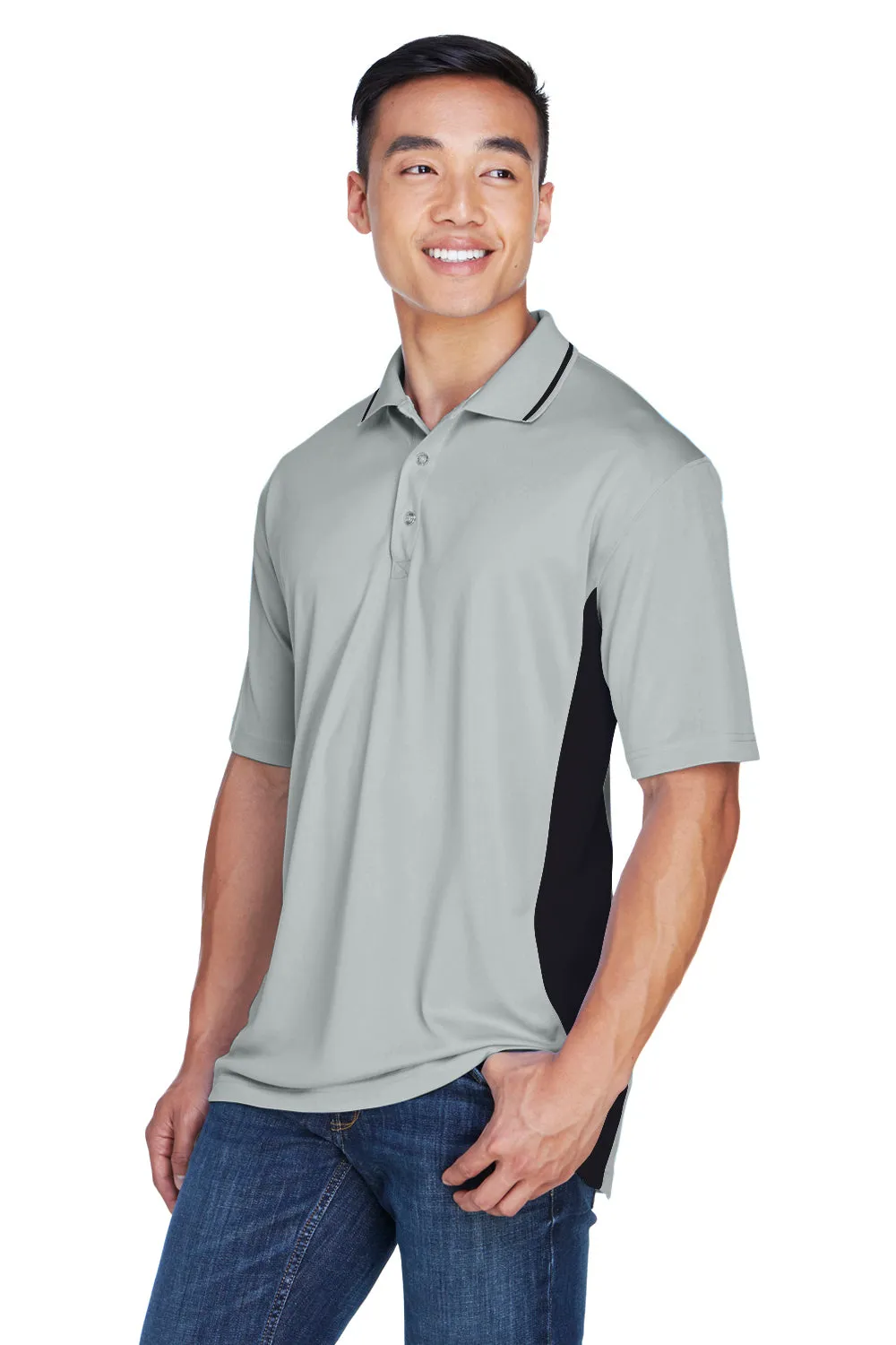 UltraClub Mens Cool & Dry Moisture Wicking Short Sleeve Polo Shirt - Grey/Black