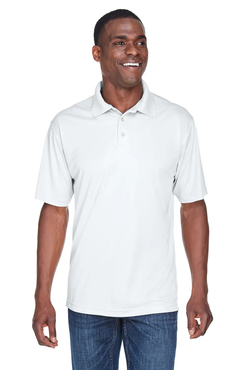 UltraClub Mens Cool & Dry Performance Moisture Wicking Short Sleeve Polo Shirt - White