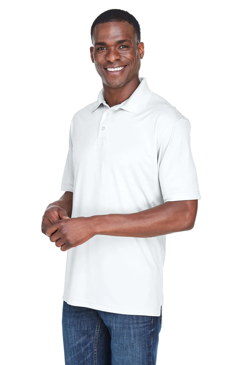 UltraClub Mens Cool & Dry Performance Moisture Wicking Short Sleeve Polo Shirt - White