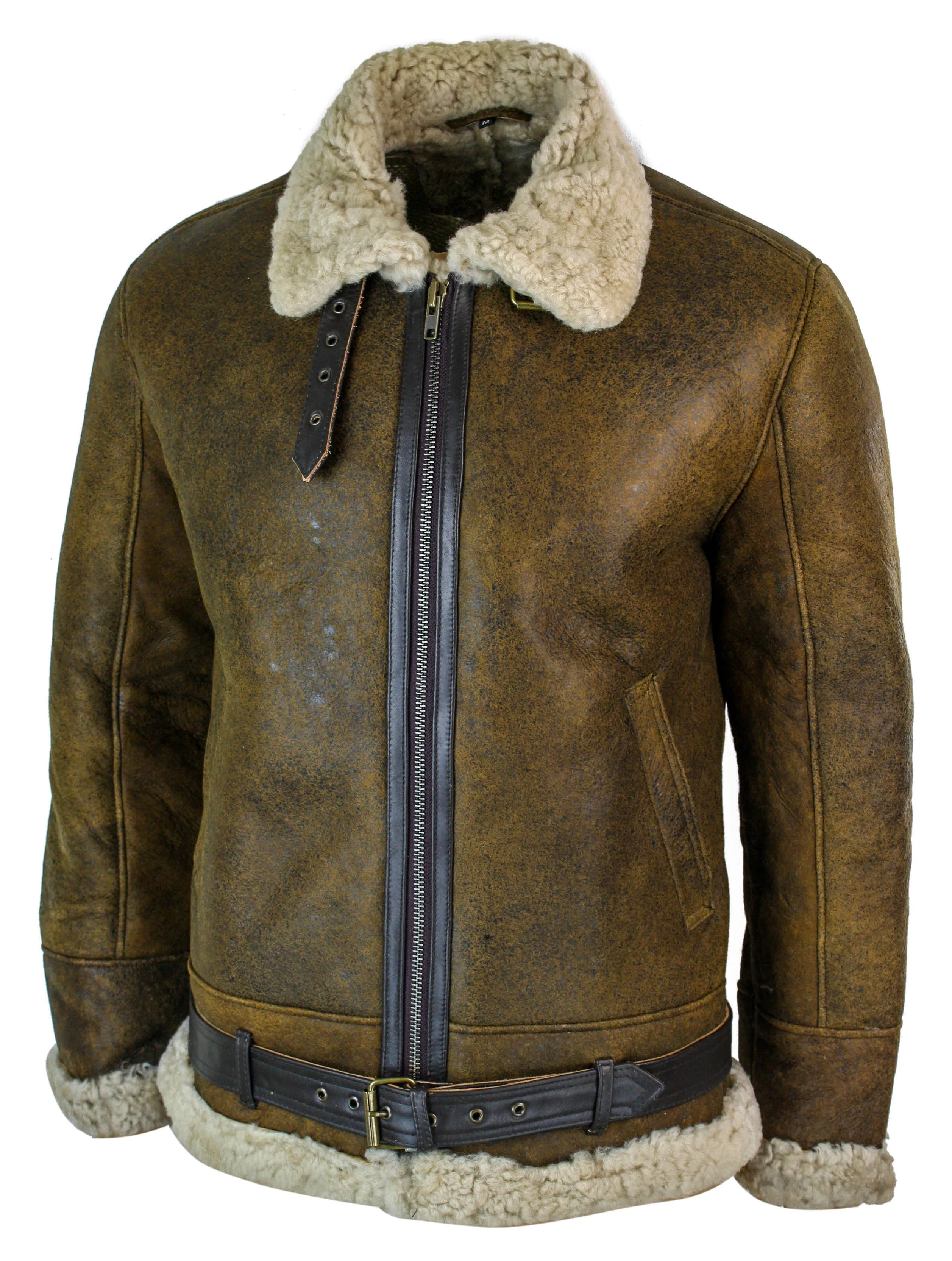 Vintage Sherling Sheepskin Pilot Jacket With Cream Fur