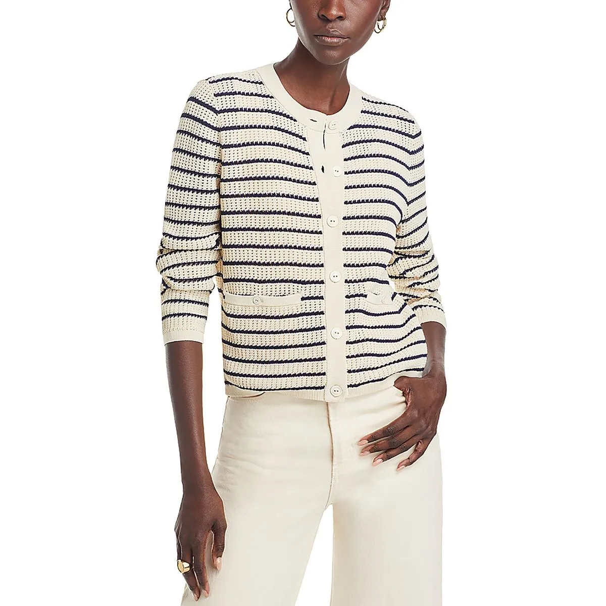 Viola Womens Striped Textured Cardigan Sweater