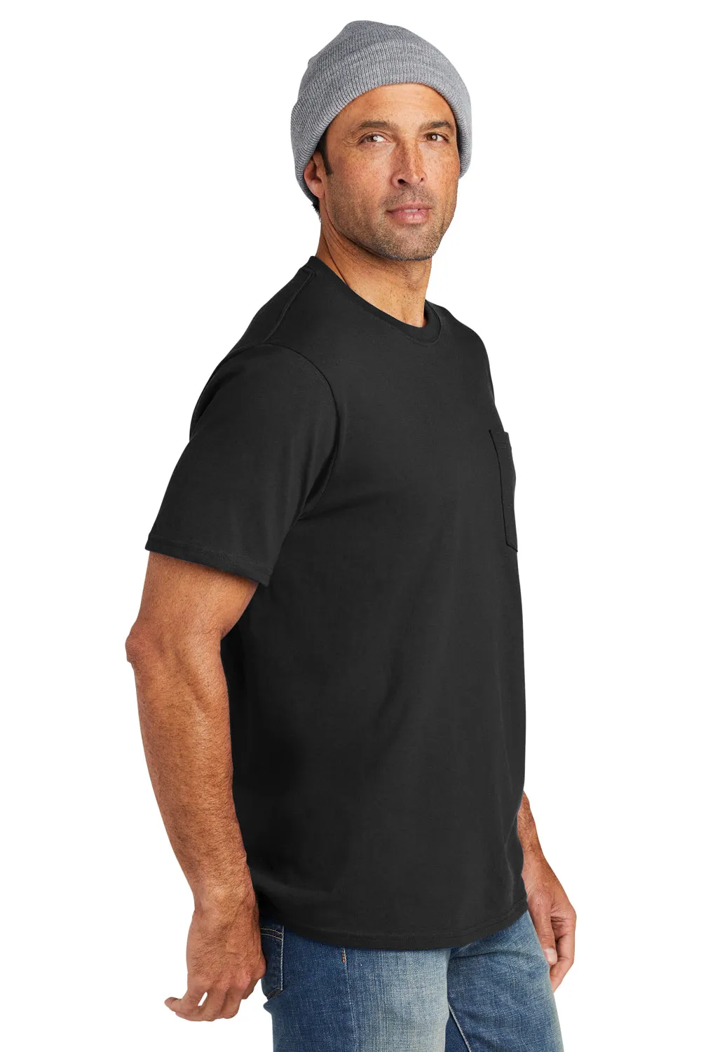Volunteer Knitwear Mens USA Made All American Short Sleeve Crewneck T-Shirt w/ Pocket - Deep Black Clothing Volunteer-Knitwear
