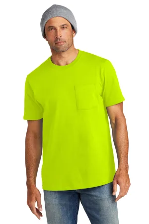 Volunteer Knitwear Mens USA Made All American Short Sleeve Crewneck T-Shirt w/ Pocket - Safety Green Clothing Volunteer-Knitwear