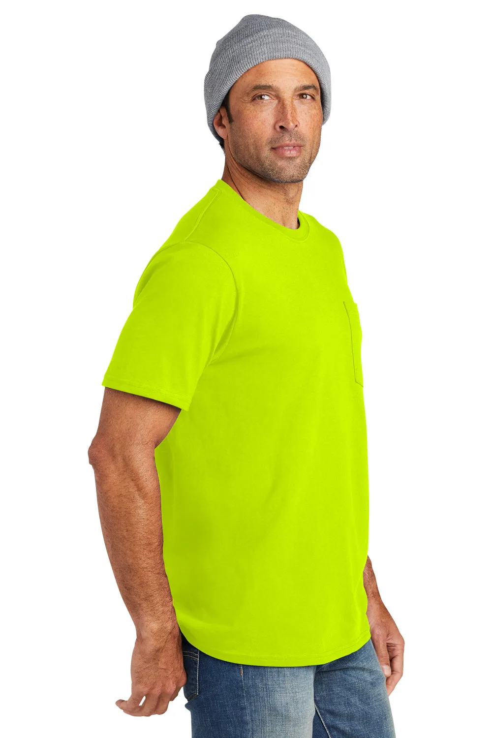 Volunteer Knitwear Mens USA Made All American Short Sleeve Crewneck T-Shirt w/ Pocket - Safety Green Clothing Volunteer-Knitwear