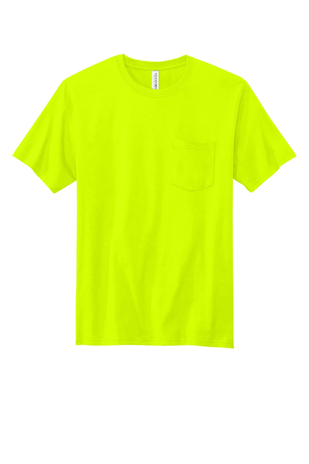 Volunteer Knitwear Mens USA Made All American Short Sleeve Crewneck T-Shirt w/ Pocket - Safety Green Clothing Volunteer-Knitwear