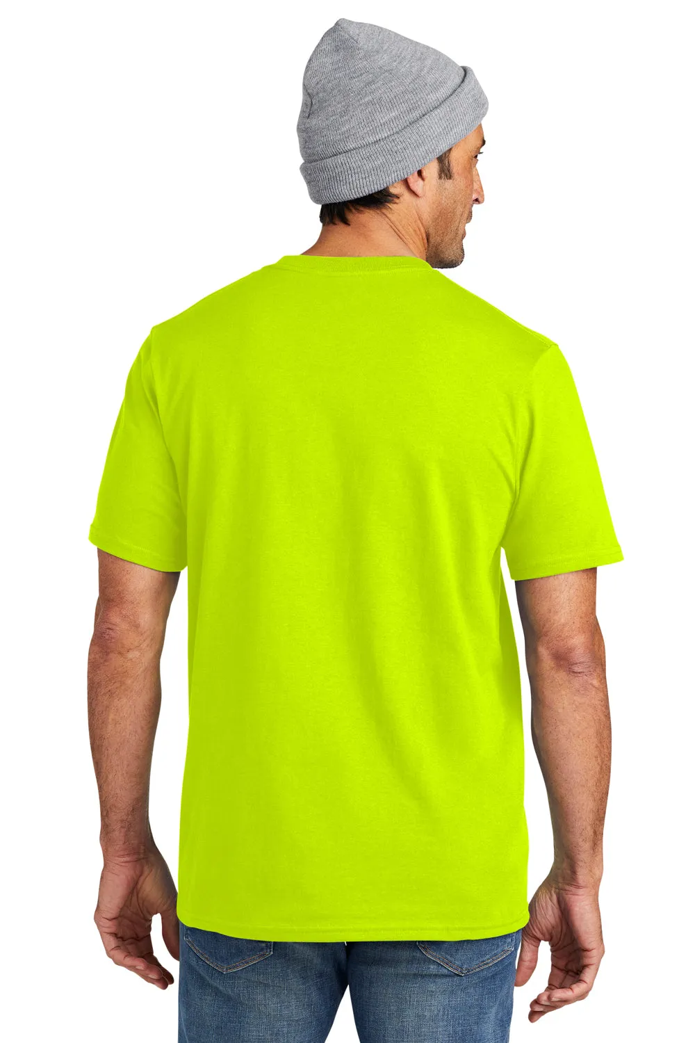 Volunteer Knitwear Mens USA Made All American Short Sleeve Crewneck T-Shirt w/ Pocket - Safety Green Clothing Volunteer-Knitwear