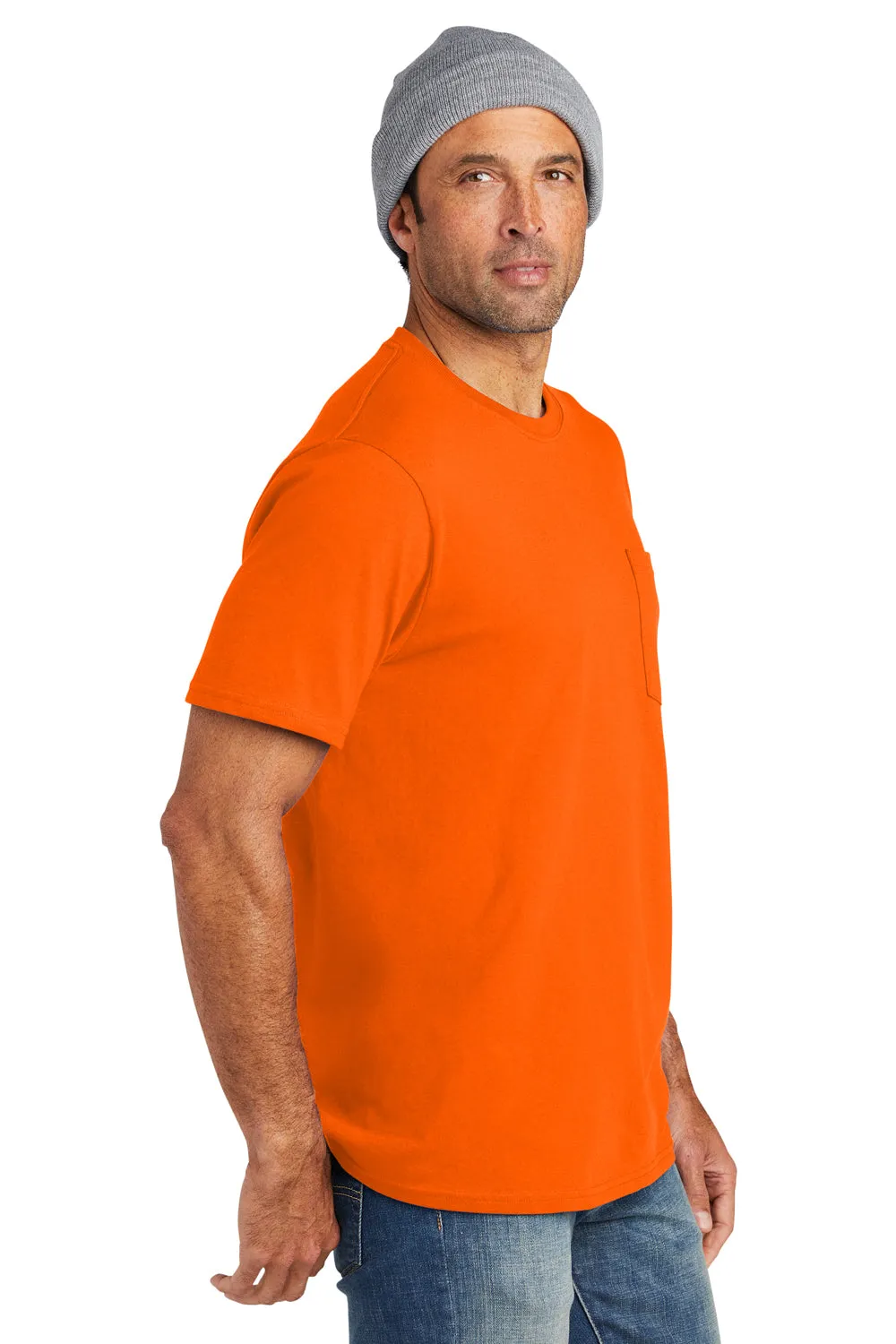 Volunteer Knitwear Mens USA Made All American Short Sleeve Crewneck T-Shirt w/ Pocket - Safety Orange Clothing Volunteer-Knitwear