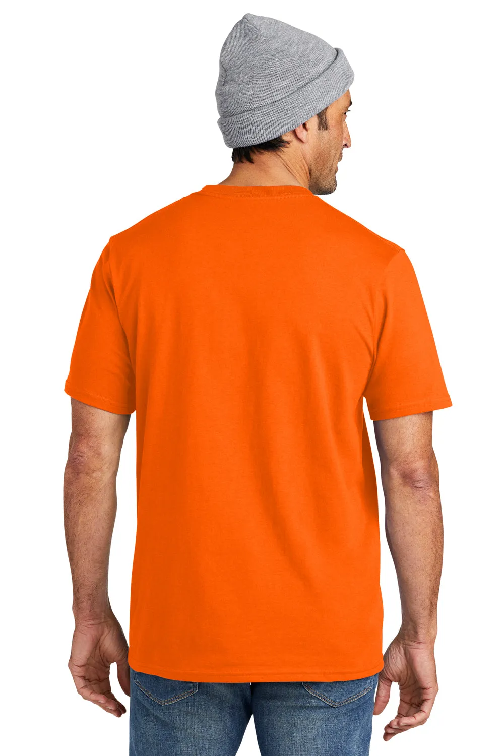 Volunteer Knitwear Mens USA Made All American Short Sleeve Crewneck T-Shirt w/ Pocket - Safety Orange Clothing Volunteer-Knitwear