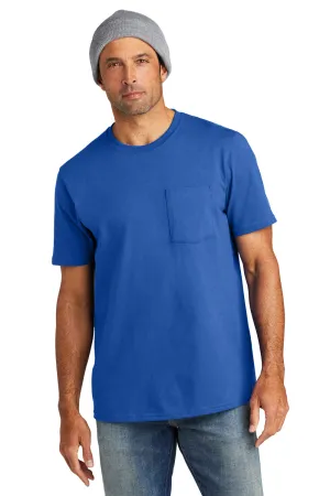 Volunteer Knitwear Mens USA Made All American Short Sleeve Crewneck T-Shirt w/ Pocket - True Royal Blue Clothing Volunteer-Knitwear