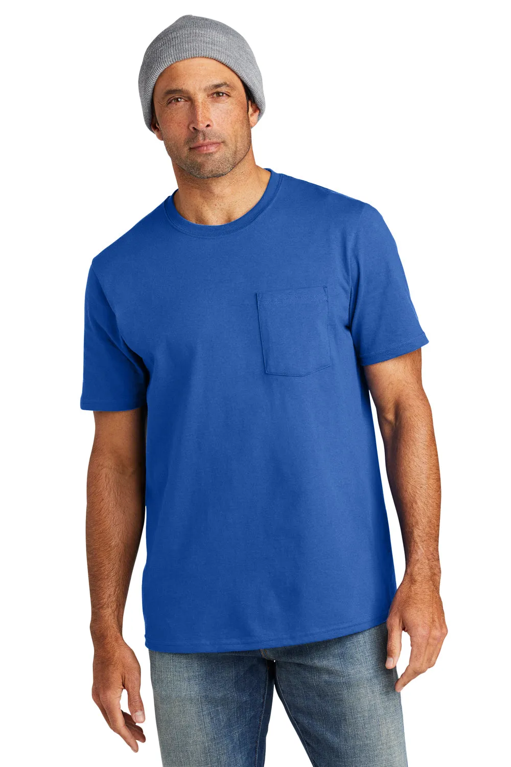 Volunteer Knitwear Mens USA Made All American Short Sleeve Crewneck T-Shirt w/ Pocket - True Royal Blue Clothing Volunteer-Knitwear