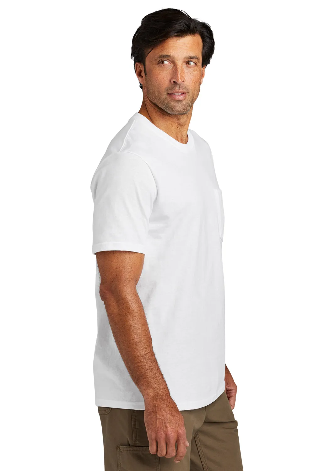 Volunteer Knitwear Mens USA Made All American Short Sleeve Crewneck T-Shirt w/ Pocket - White Clothing Volunteer-Knitwear