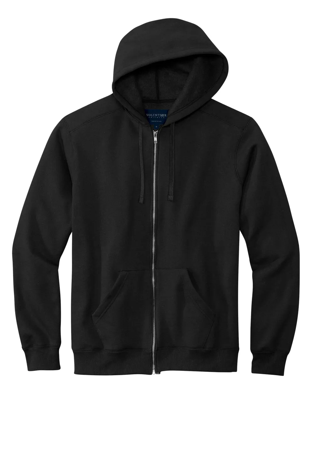 Volunteer Knitwear Mens USA Made Chore Fleece Full Zip Hooded Sweatshirt Hoodie w/ Pockets - Deep Black