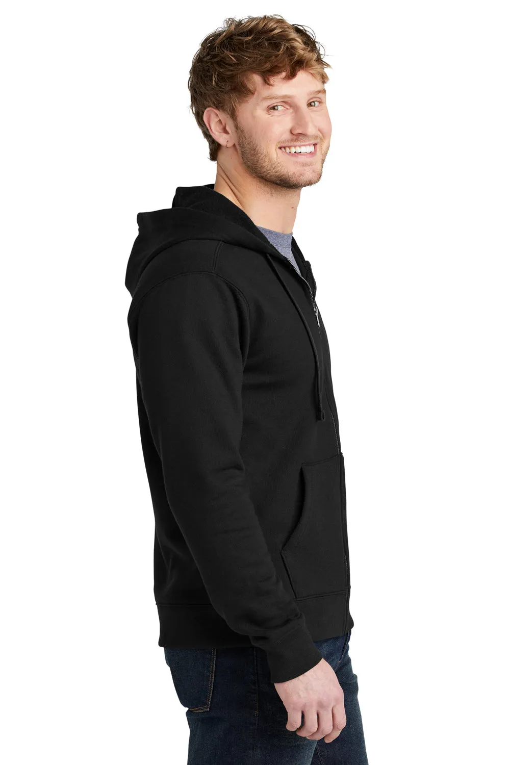 Volunteer Knitwear Mens USA Made Chore Fleece Full Zip Hooded Sweatshirt Hoodie w/ Pockets - Deep Black