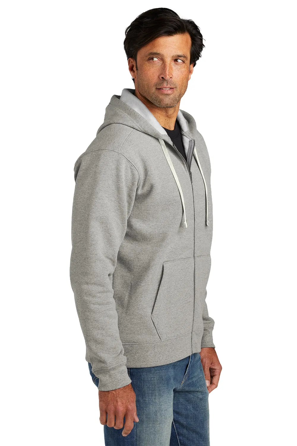 Volunteer Knitwear Mens USA Made Chore Fleece Full Zip Hooded Sweatshirt Hoodie w/ Pockets - Heather Grey