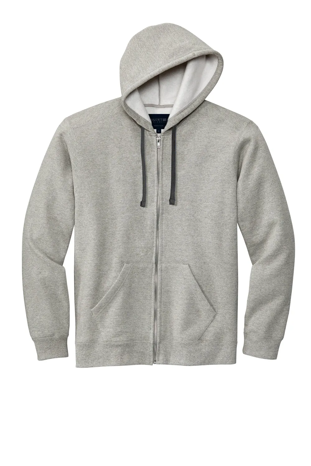 Volunteer Knitwear Mens USA Made Chore Fleece Full Zip Hooded Sweatshirt Hoodie w/ Pockets - Heather Grey
