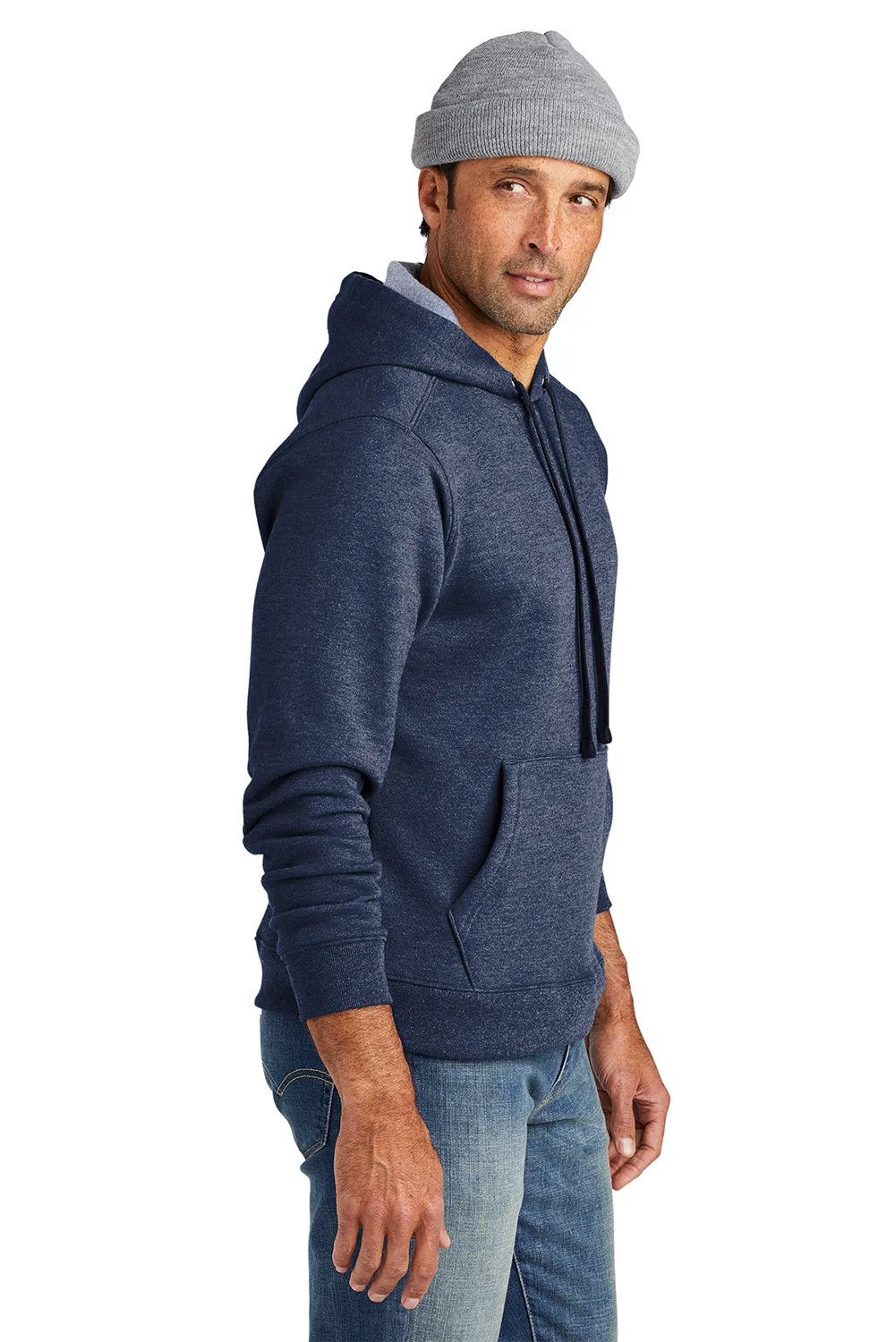 Volunteer Knitwear Mens USA Made Chore Fleece Hooded Sweatshirt Hoodie w/ Pouch Pocket - Heather Strong Navy Blue