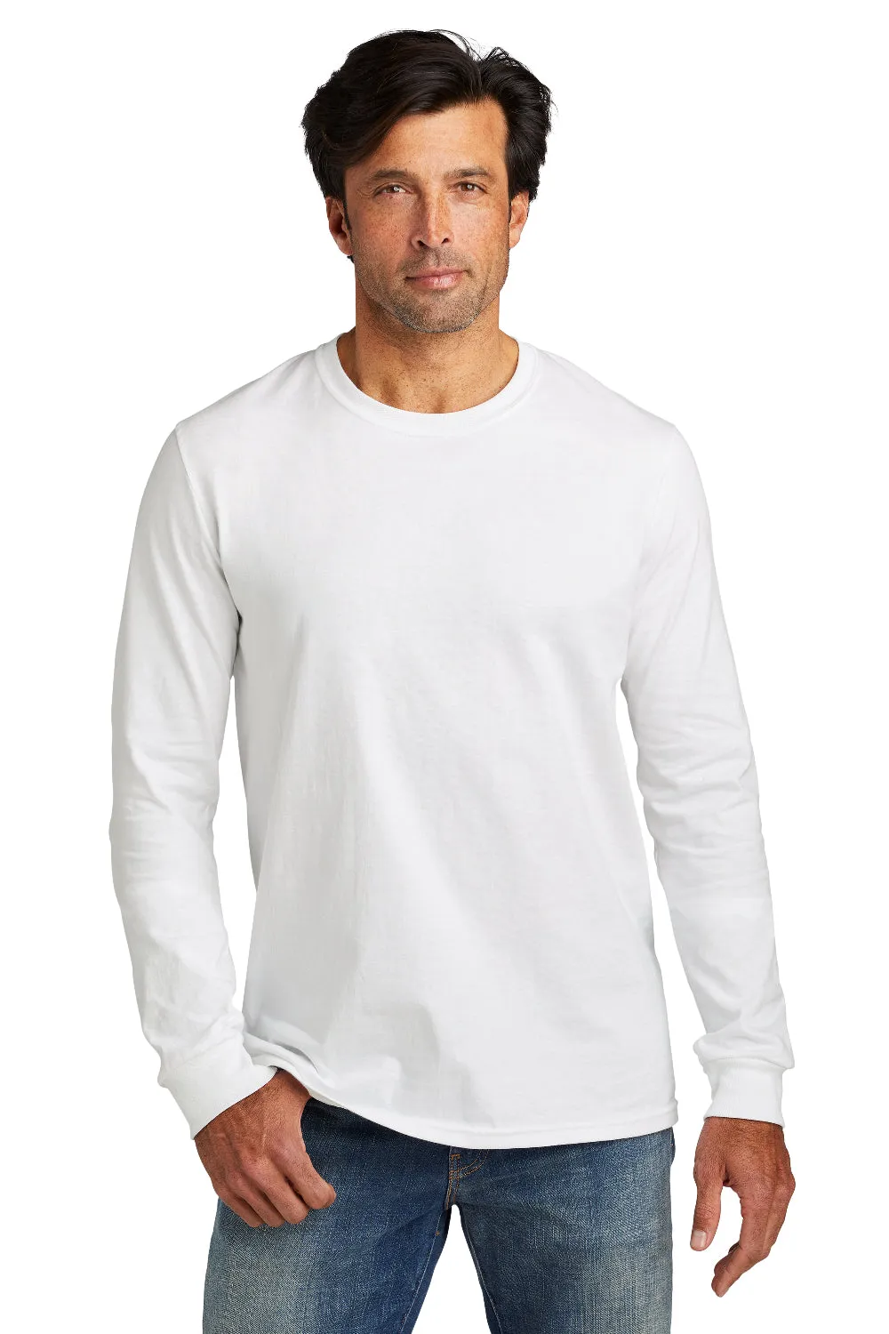 Volunteer Knitwear Mens USA Made Chore Long Sleeve Crewneck T-Shirt - White Clothing Volunteer-Knitwear
