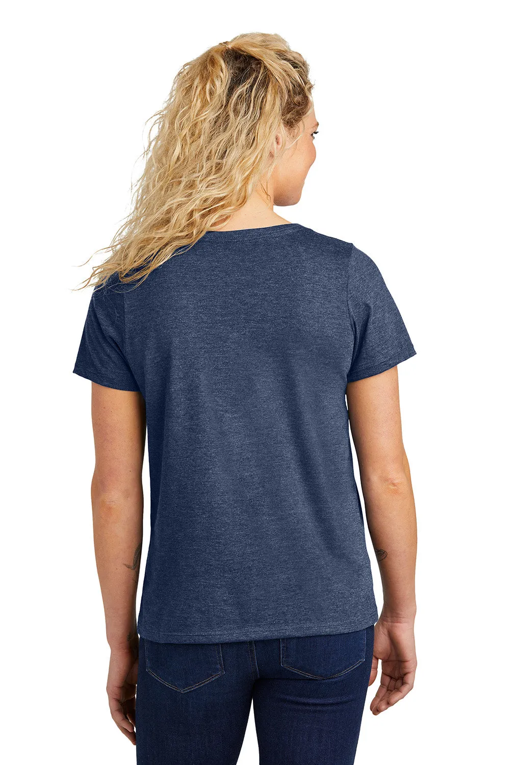 Volunteer Knitwear Womens USA Made Daily Short Sleeve V-Neck T-Shirt - Heather Navy Blue Clothing Volunteer-Knitwear