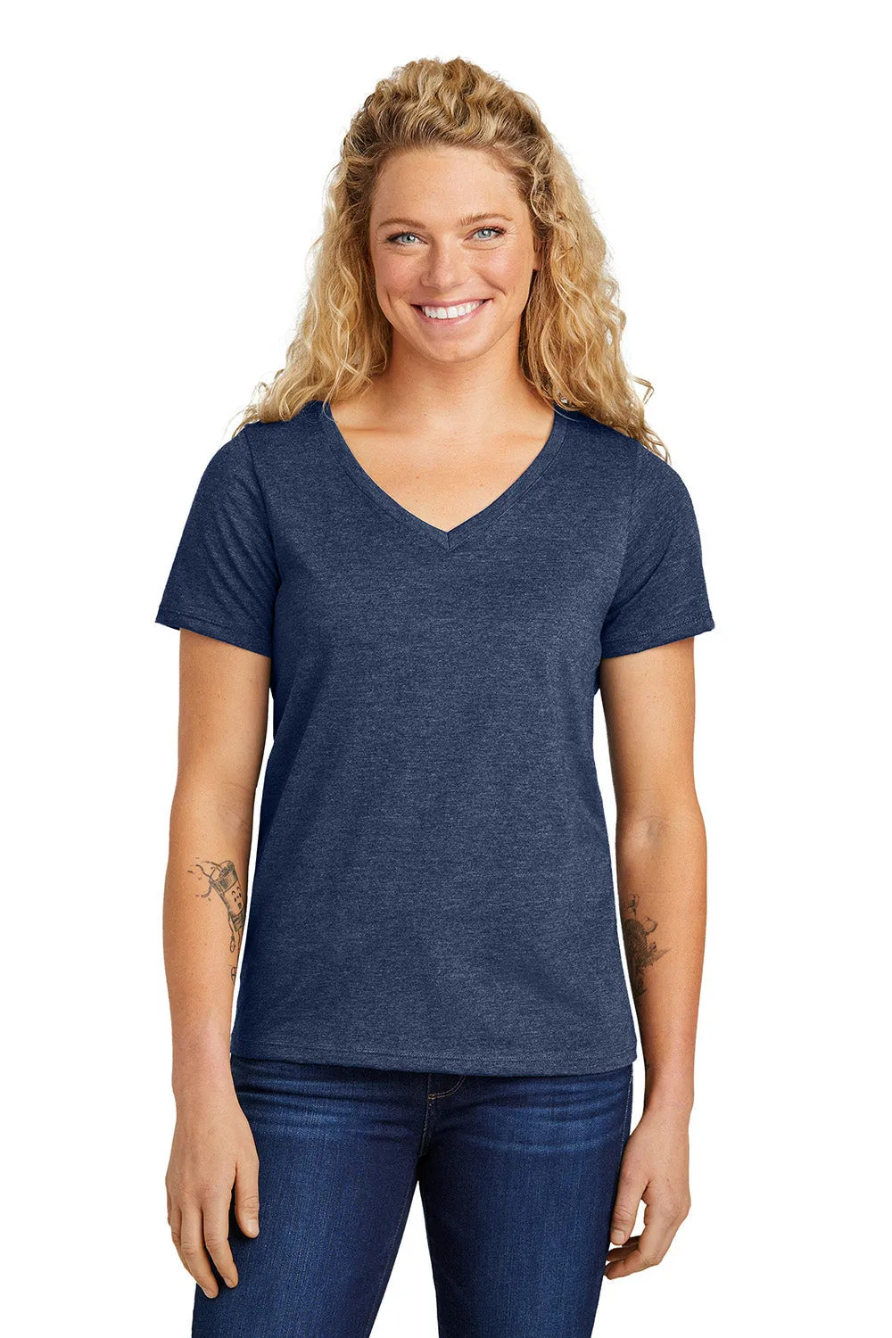 Volunteer Knitwear Womens USA Made Daily Short Sleeve V-Neck T-Shirt - Heather Navy Blue Clothing Volunteer-Knitwear