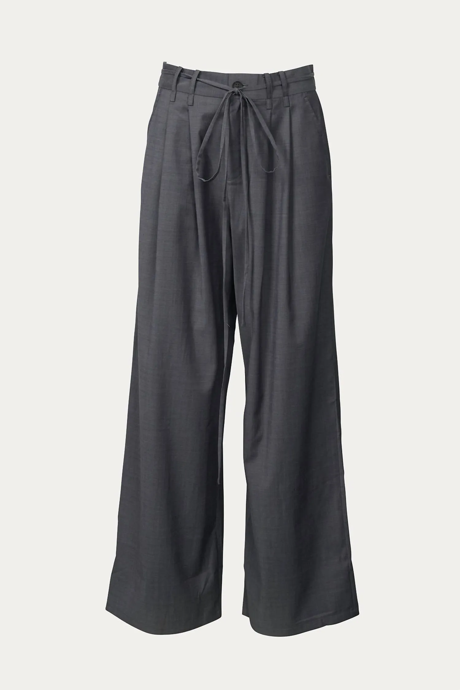 Wide-Leg Belted Wool-Blend Trousers In Smoke