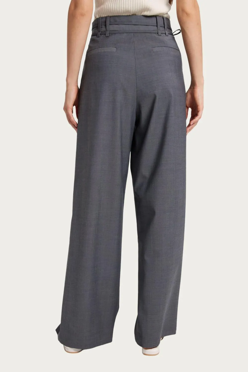 Wide-Leg Belted Wool-Blend Trousers In Smoke