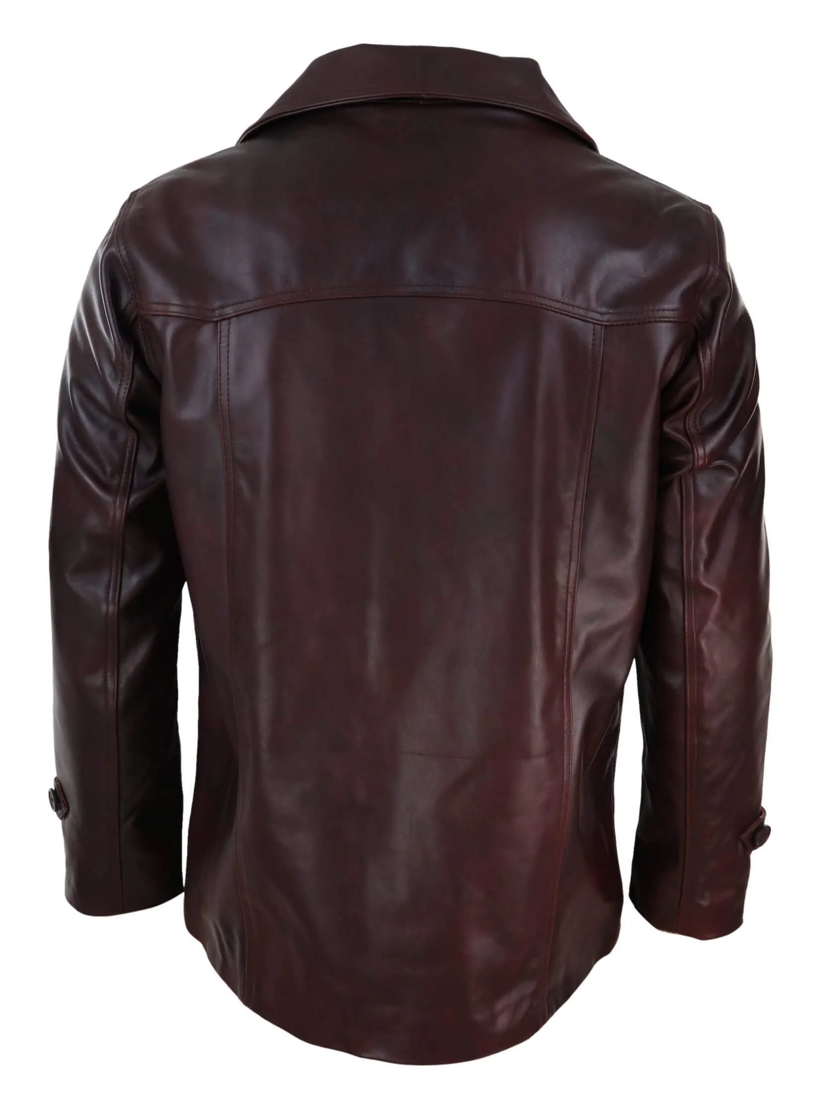 Wine Leather Coat With Buttons