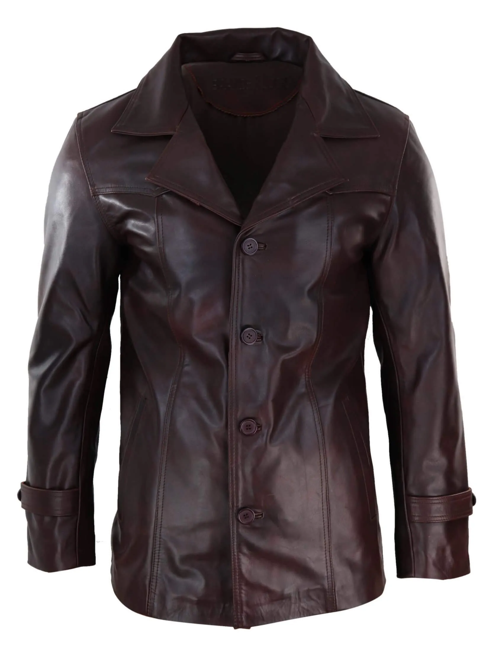 Wine Leather Coat With Buttons