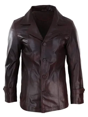 Wine Leather Coat With Buttons