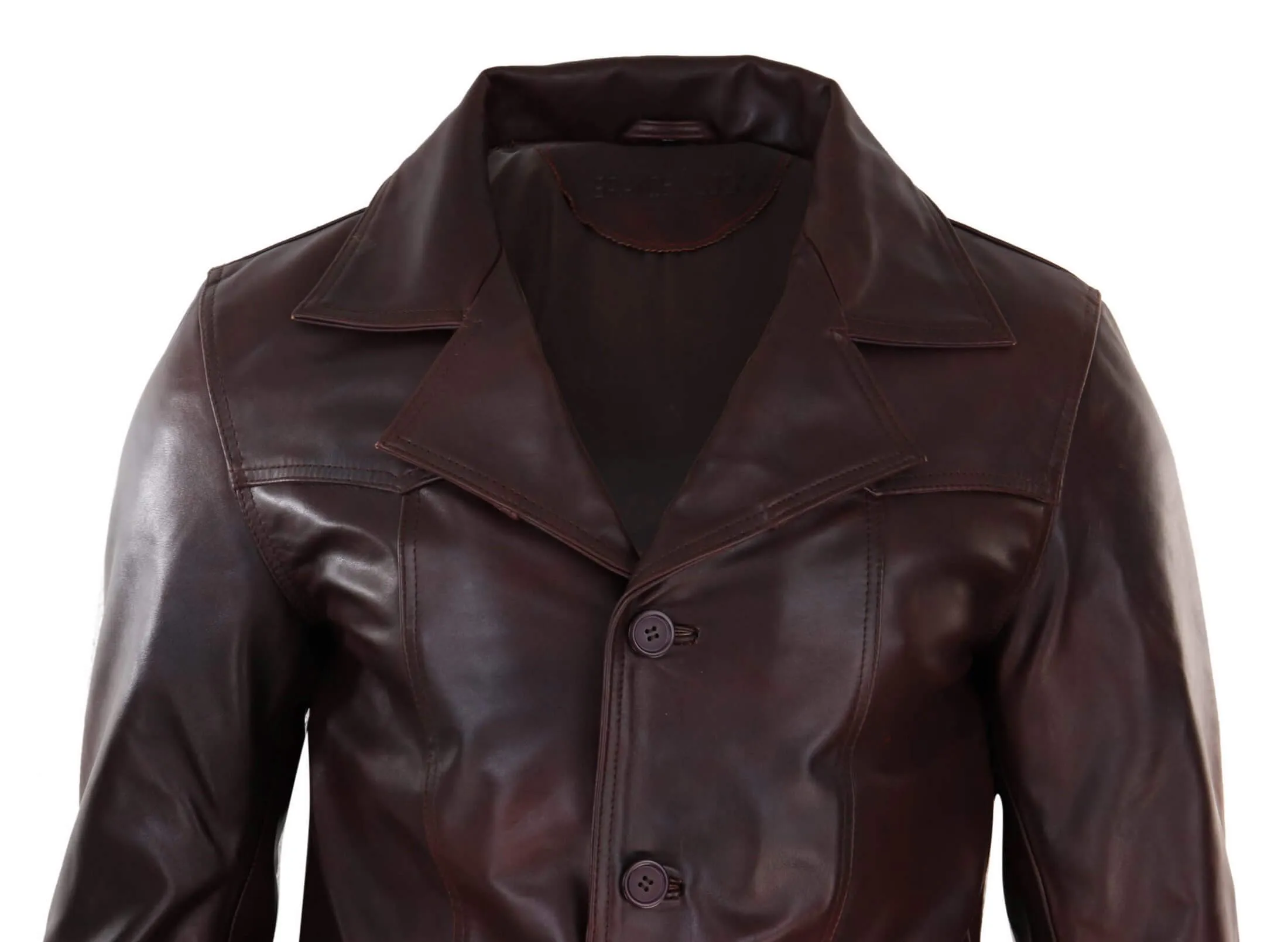 Wine Leather Coat With Buttons