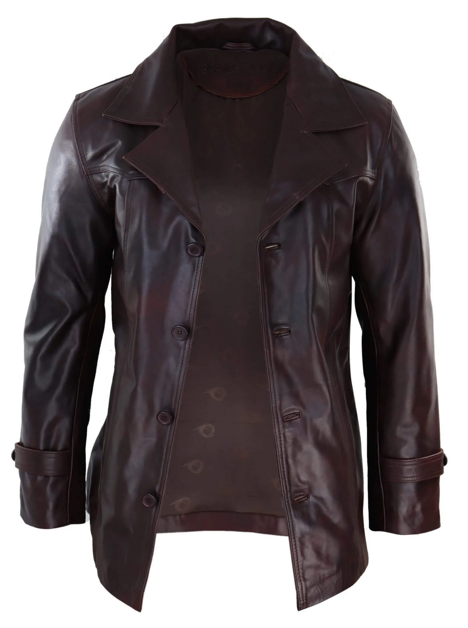 Wine Leather Coat With Buttons