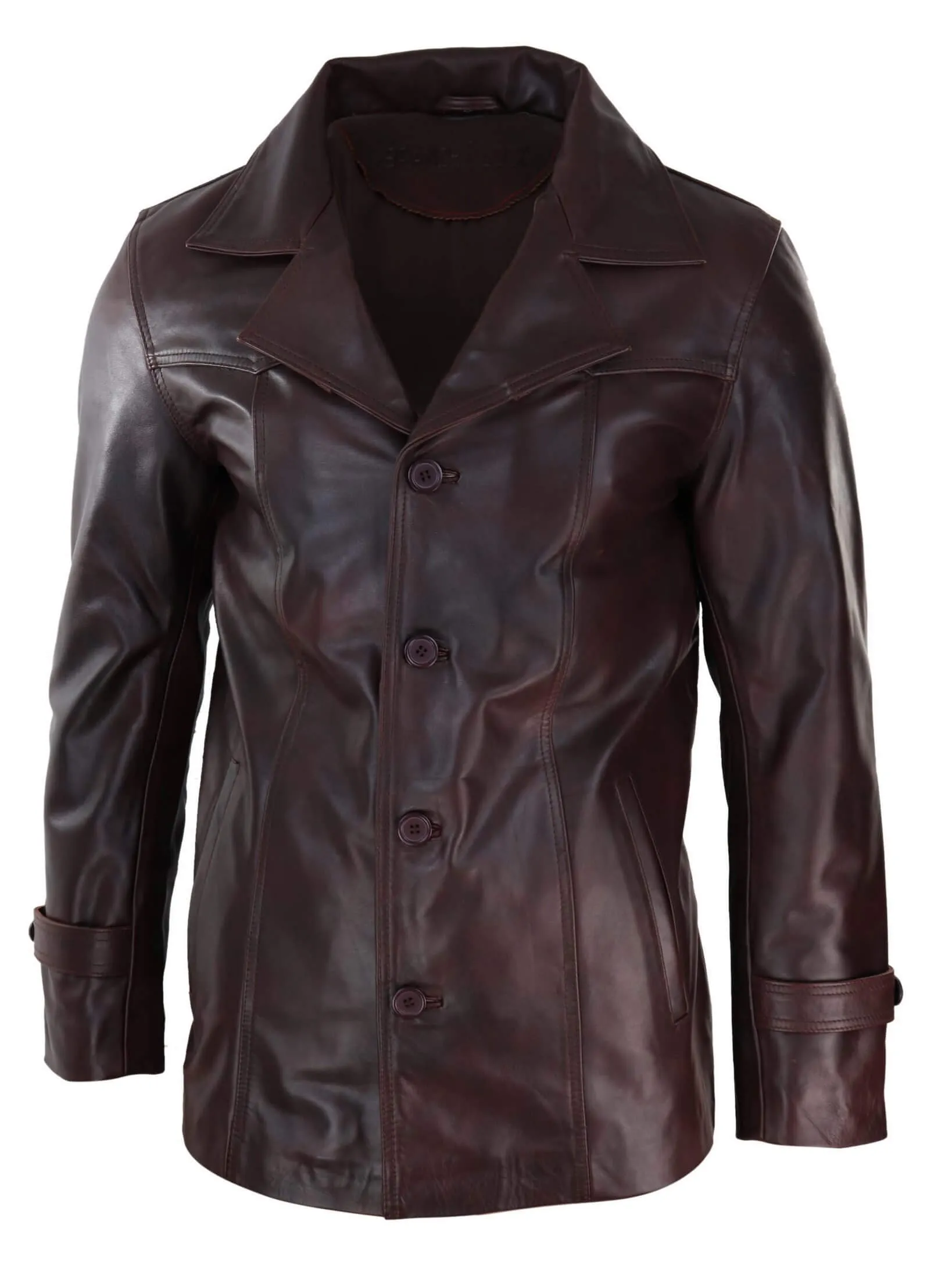 Wine Leather Coat With Buttons