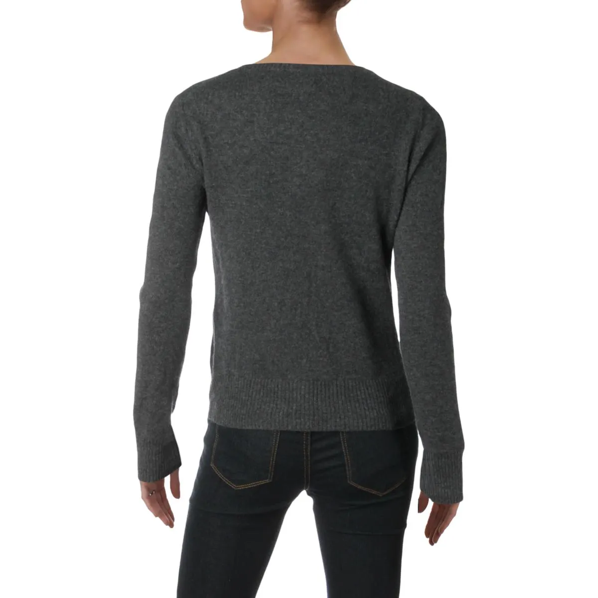 Womens Cashmere Ribbed Trim Cardigan Sweater