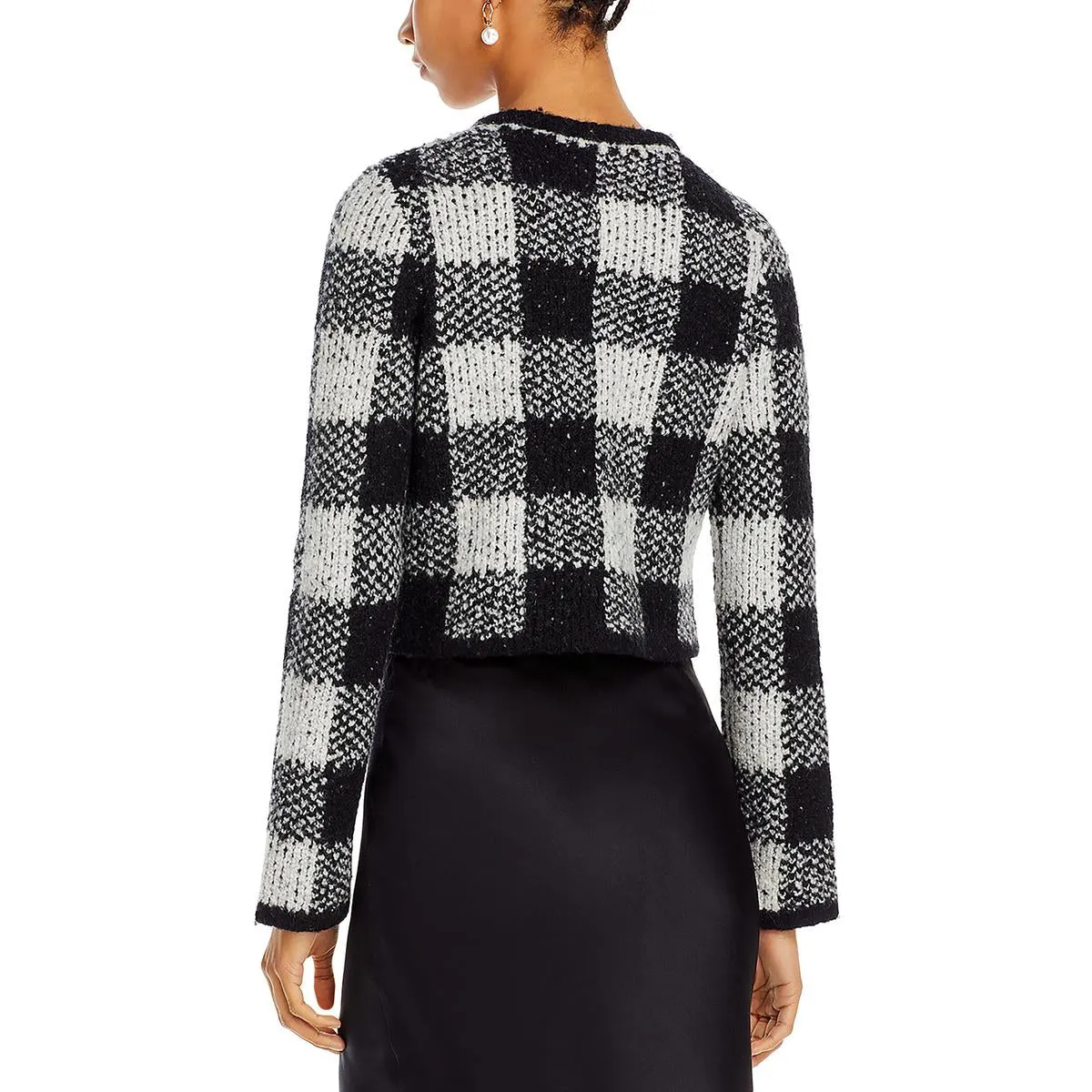 Womens Checkered Long Sleeve Cardigan Sweater