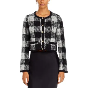 Womens Checkered Long Sleeve Cardigan Sweater