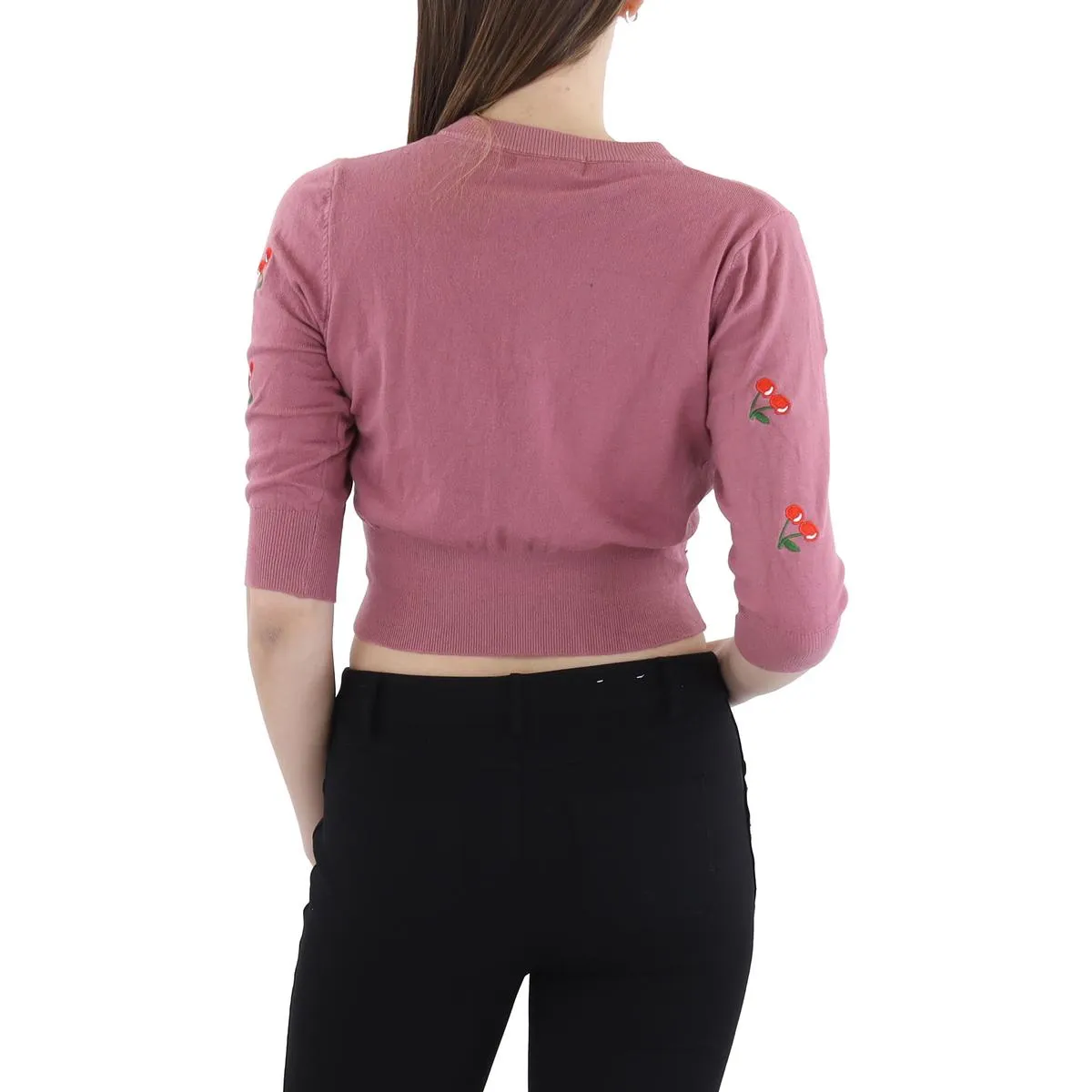 Womens Embroidered Knit Cardigan Sweater