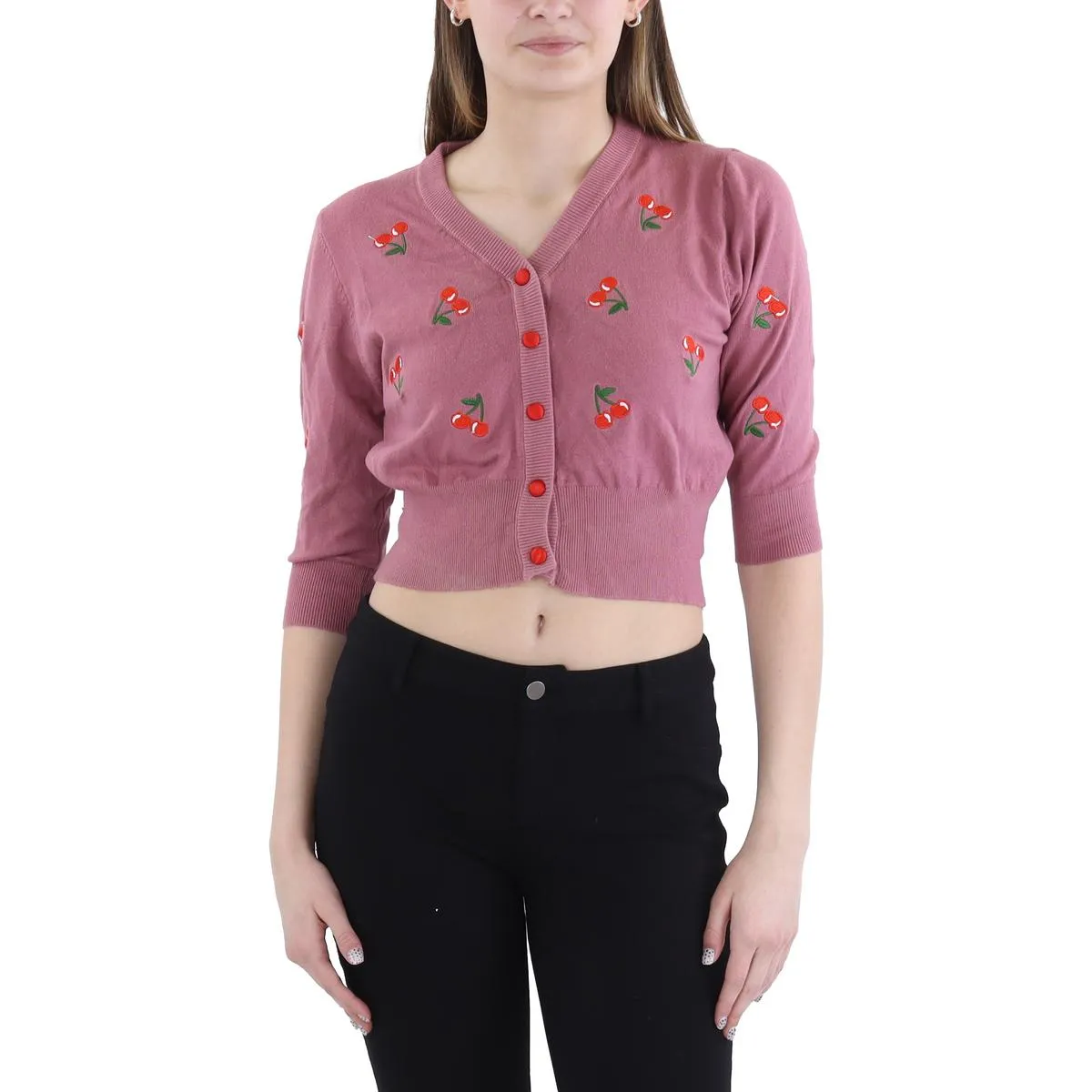 Womens Embroidered Knit Cardigan Sweater