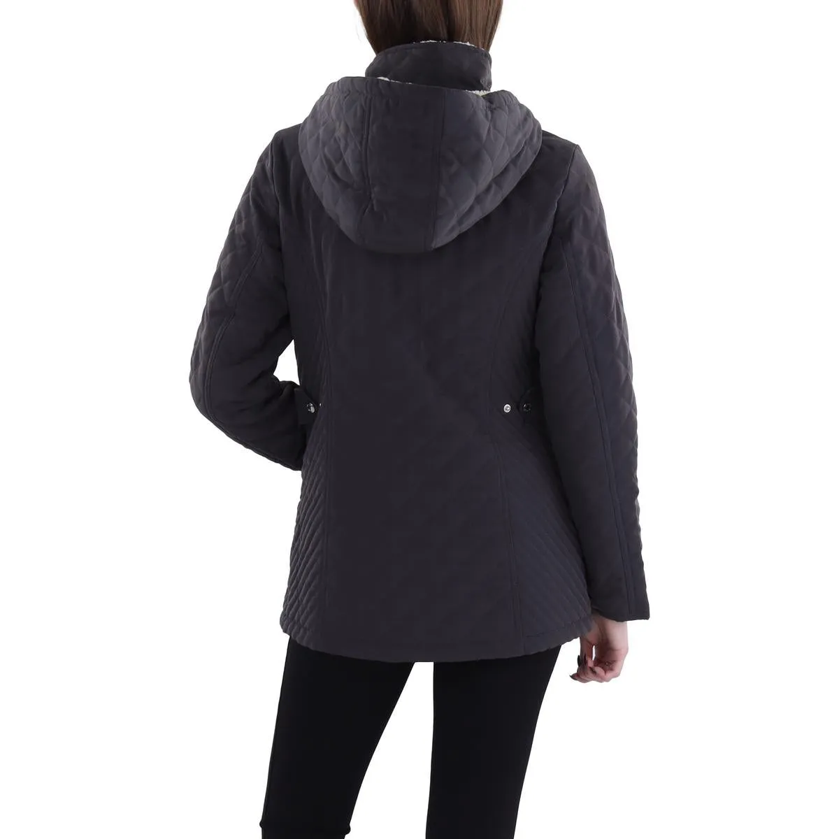 Womens Faux Fur Hooded Quilted Coat
