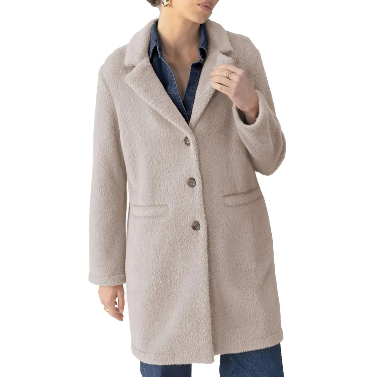 Womens Faux Fur Long Sleeve Faux Fur Coat