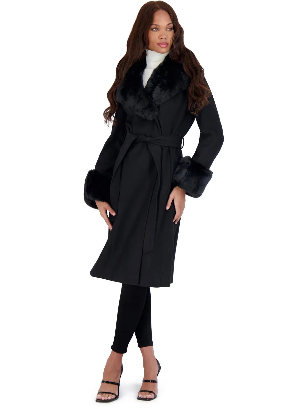 Womens Faux Fur Slimming Wool Coat