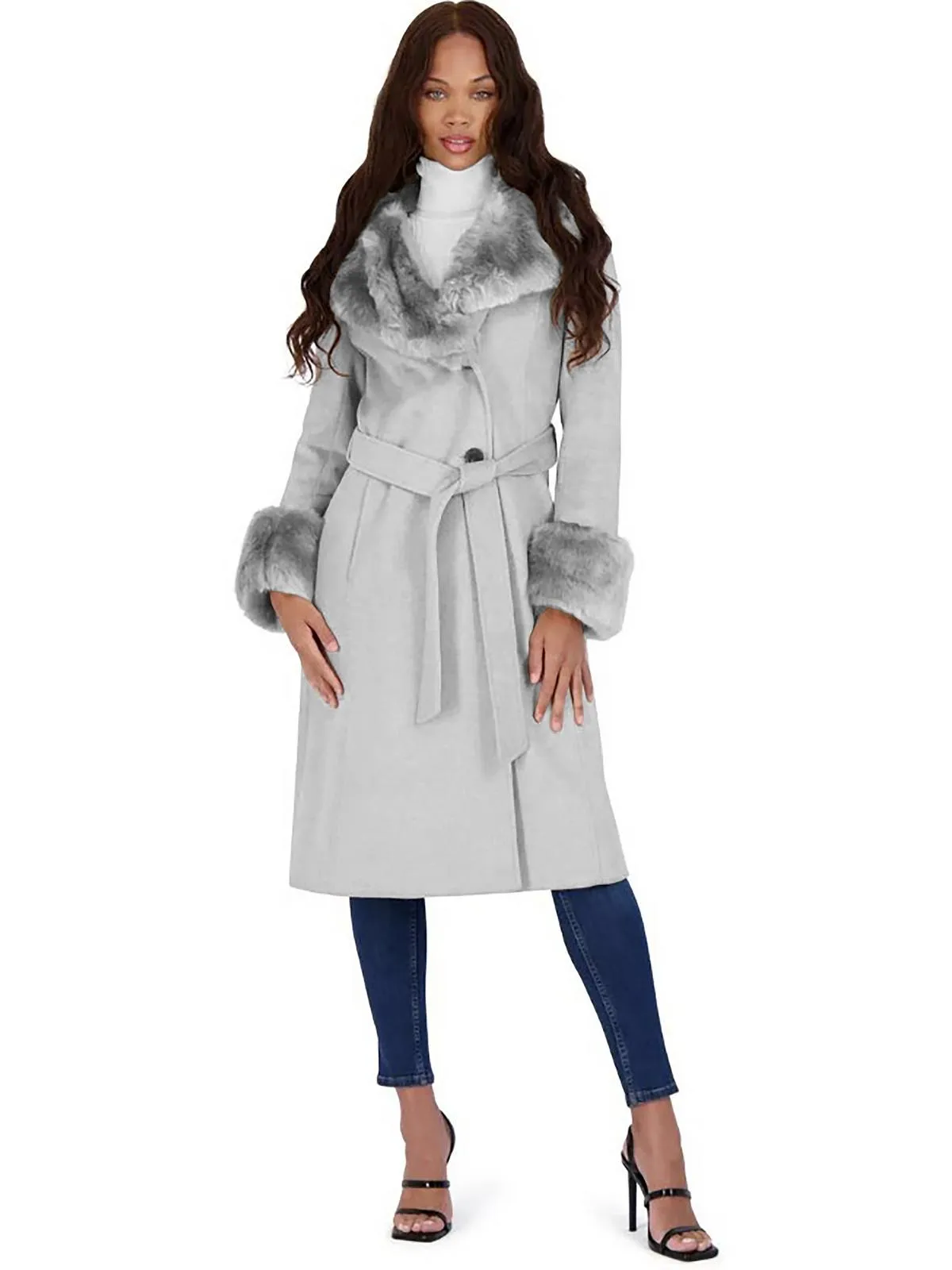 Womens Faux Fur Slimming Wool Coat