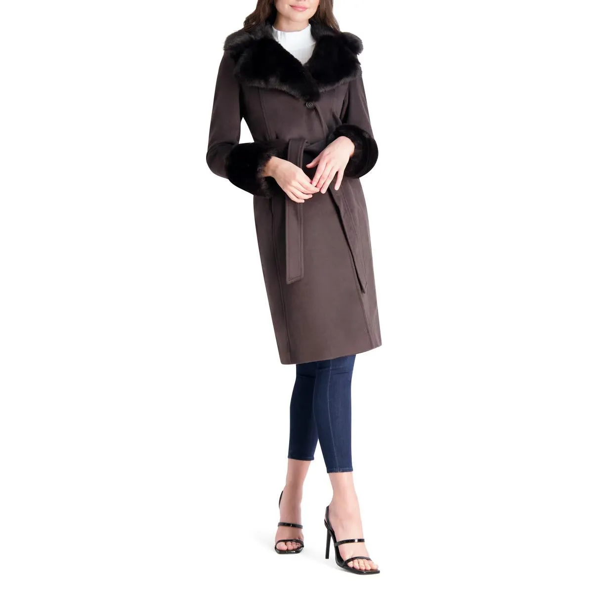 Womens Faux Fur Slimming Wool Coat