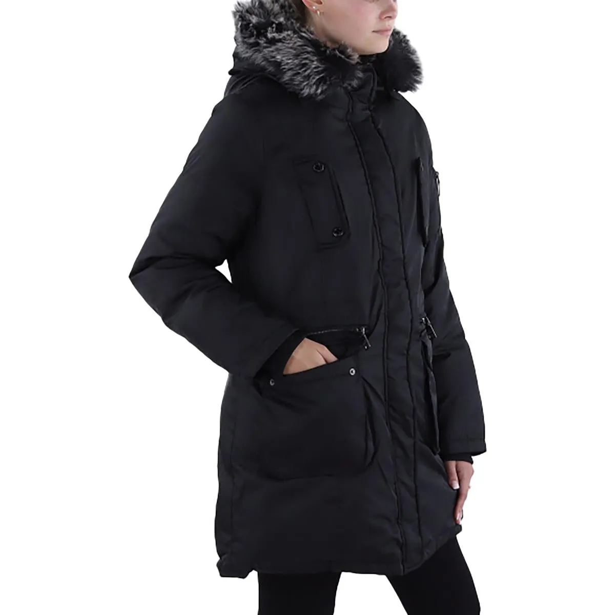Womens Faux Fur Trim Cold Weather Anorak Jacket
