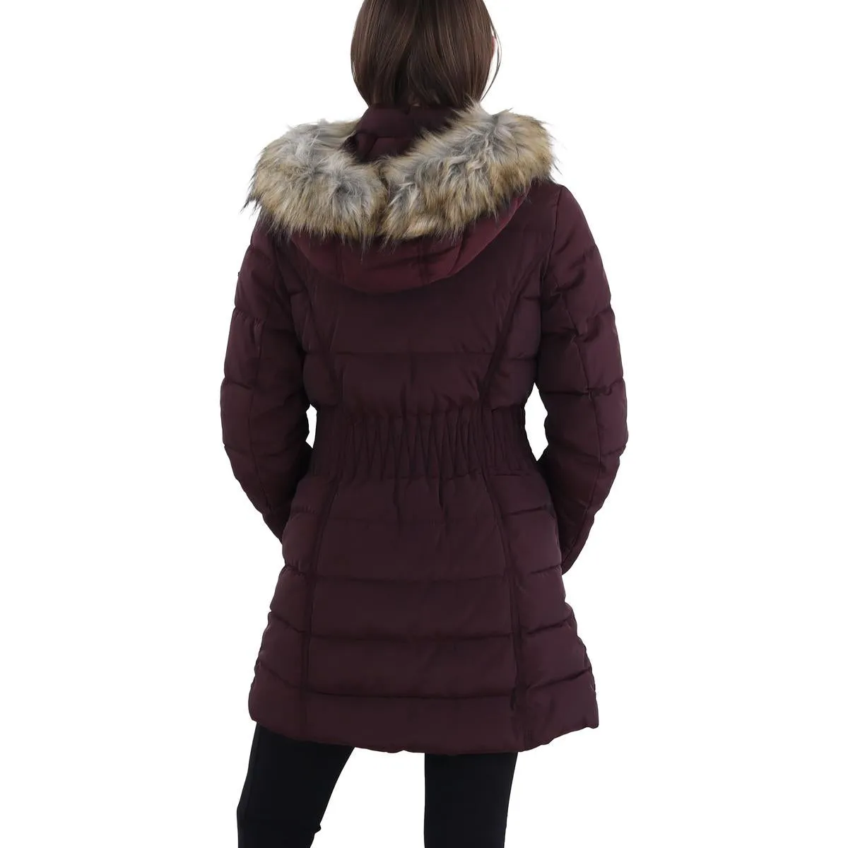 Womens Faux Fur Trim Hooded Puffer Jacket