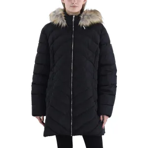 Womens Faux Fur Trim Hooded Puffer Jacket
