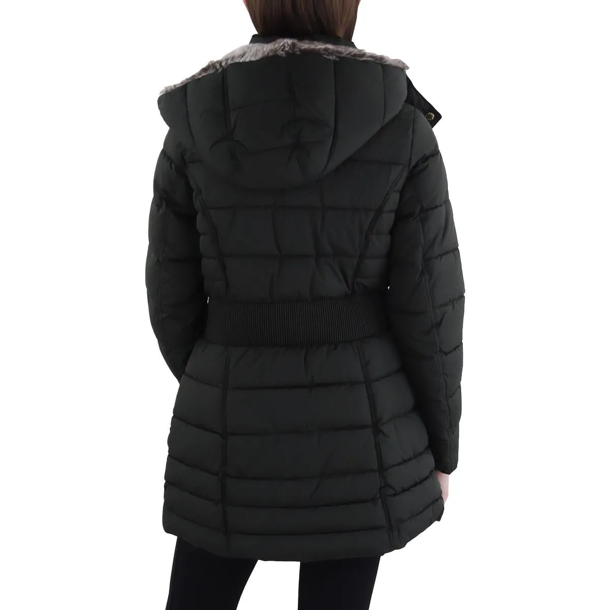 Womens Faux Fur Trim Hooded Puffer Jacket