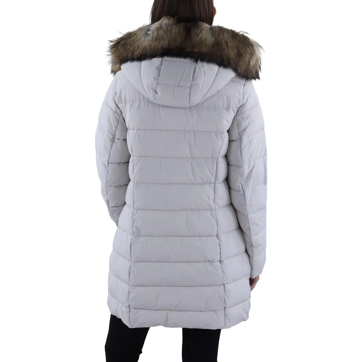 Womens Faux Fur Trim Hooded Puffer Jacket