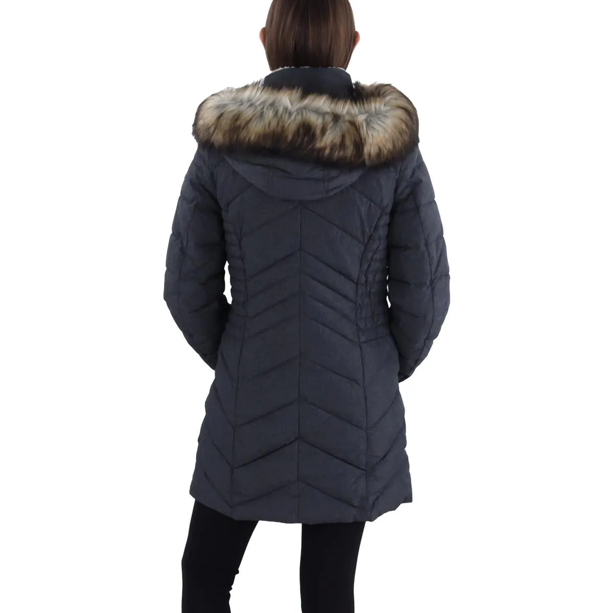 Womens Faux Fur Trim Hooded Puffer Jacket