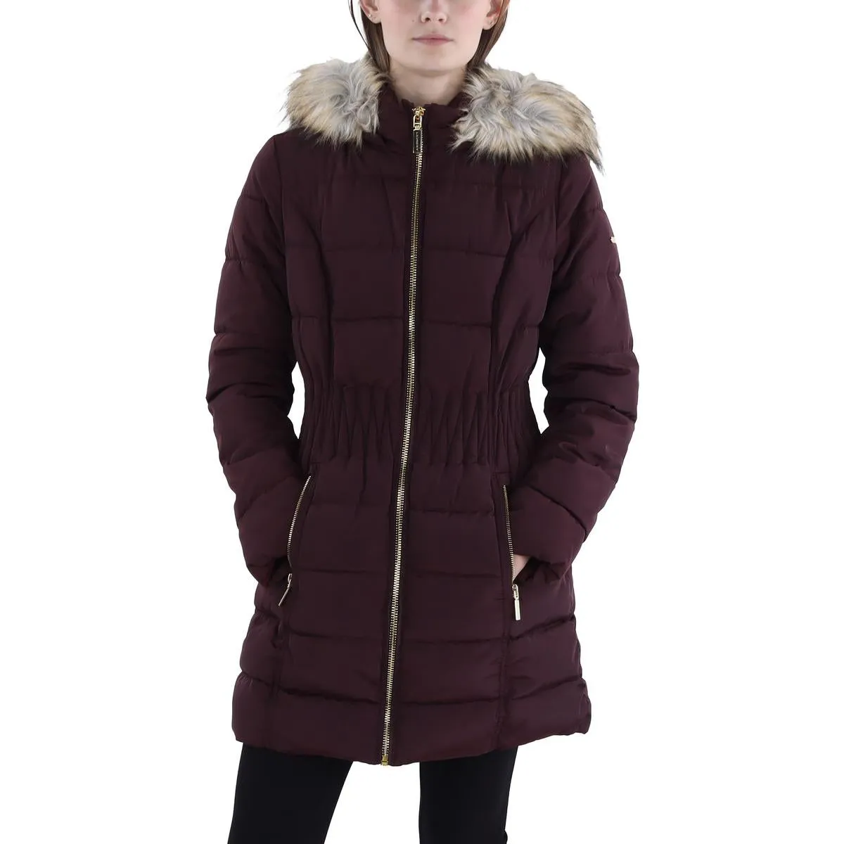 Womens Faux Fur Trim Hooded Puffer Jacket